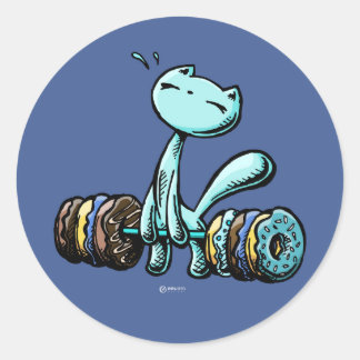 Sticker Rond Brouilles : Faiblesse pour les beignets (bleu)