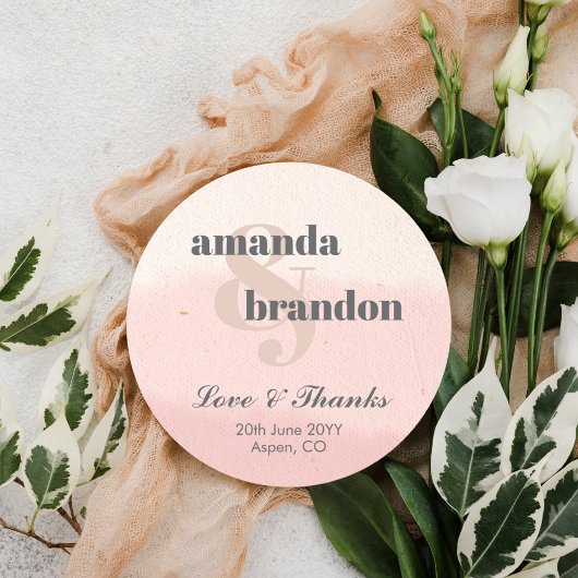 Sticker Rond Broussage minimaliste & Fleur Gras Script Mariage