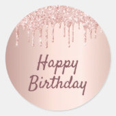 Sticker Rond Brousse d'anniversaire gouttes d'or rose  (Devant)