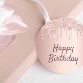 Sticker Rond Brousse d'anniversaire gouttes d'or rose 