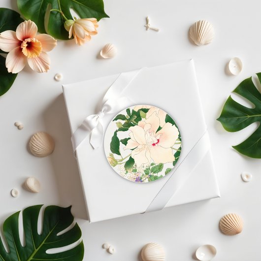 Sticker Rond Browallia & Hibiscus Fleurs - Bois japonais