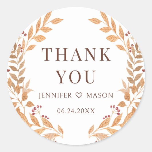 Sticker Rond Brown Automne Automne Arbre Feuille Mariage Merci (Devant)