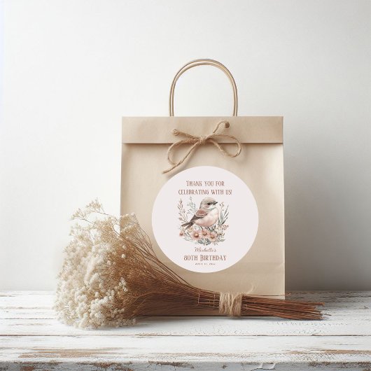 Sticker Rond Brown Bird 80e anniversaire Merci