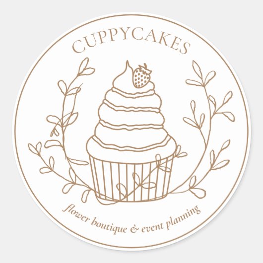 Sticker Rond Brown Boulangerie Florale Minimale Cupcake fraise (Devant)
