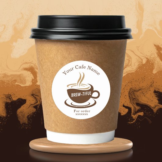 Sticker Rond Brown Coffee Shop Personalized Branding