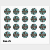Sticker Rond Brown Damask FAUX ruban diamante conception (Feuille)