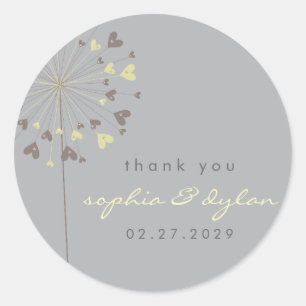 Sticker Rond Brown Dandelion Fleur Amour Coeurs Mariage