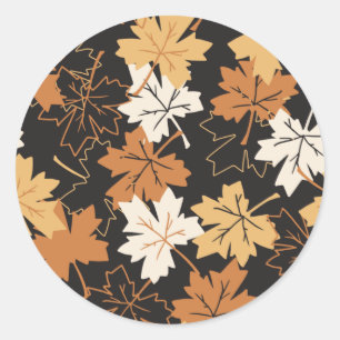 Sticker Rond Brown doré Motif d'automne noir Ver