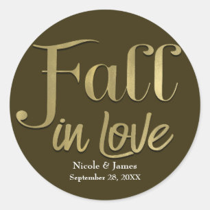 Sticker Rond Brown et chute d'or dans l'amour Feuille