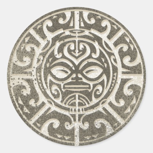 Sticker Rond Brown face Tribal polynésien (Devant)
