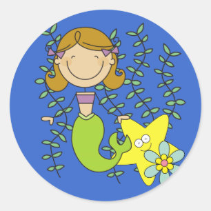Sticker Rond Brown Haired Mermaid