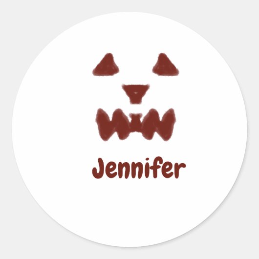 Sticker Rond Brown Halloween effrayant visage chute ajouter nom (Devant)