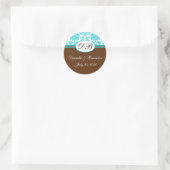 Sticker Rond Brown Mariage bleu Monogramme Damask Seal (Sac)