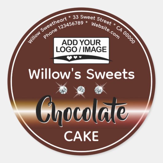 Sticker Rond Brown moderne Rhinestone Cupcake Pâtisserie Étique (Devant)