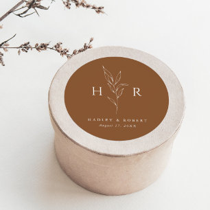 Sticker Rond Brown Monogramme minimal Mariage botanique