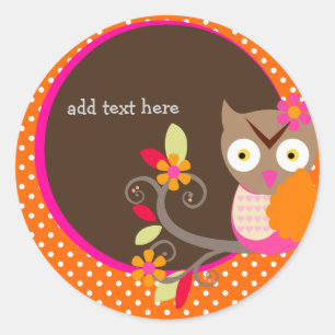 Sticker Rond Brown+Orange+Chouette rose chaude autocollants/ajo