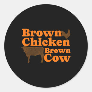 Sticker Rond Brown poulet Vache Brown Retro Musique Bow Chicka