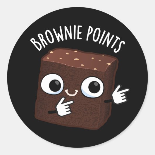 Sticker Rond Brownie Points Funny Snack Pun Dark BG (Devant)