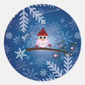 Sticker Rond Brrr...Chouette rose, Design de flocon de neige, (Devant)