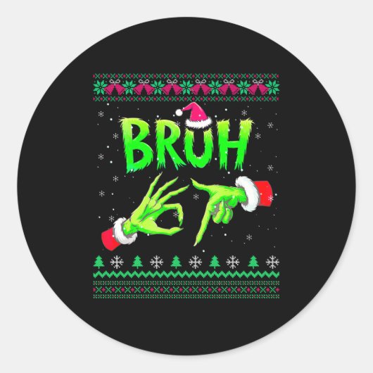 Sticker Rond Bruh 67 Christmas Ugly Sweater Six Seven Meme 6 7 (Devant)