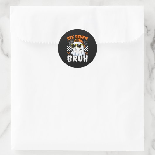 Sticker Rond Bruh 67 Halloween Funny Six Seven Meme Brainrot Gh (Sac)