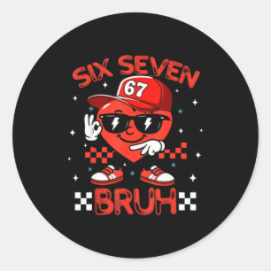 Sticker Rond Bruh 67 Six Seven Mème Dab Cœur Garçons Enfants Va