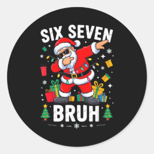 Sticker Rond Bruh 67 Six Seven Santa Dabbing Noël