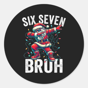 Sticker Rond Bruh 67 Six Seven Santa Dabbing Noël Meme Garçon