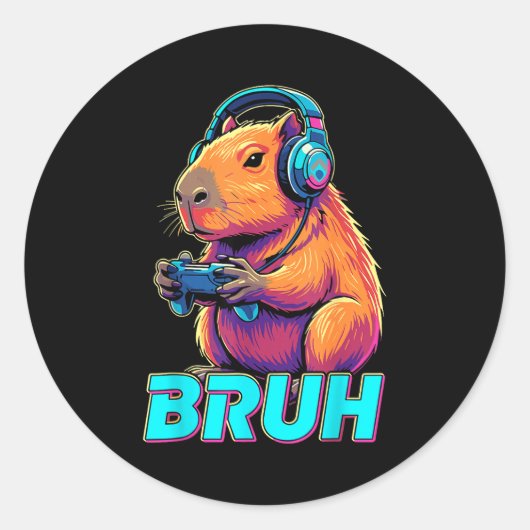Sticker Rond Bruh Capybara Funny Video Games Capybaras  (Devant)