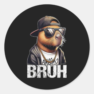 Sticker Rond Bruh Capybara Sungles Garçons Hommes Funny Capybar