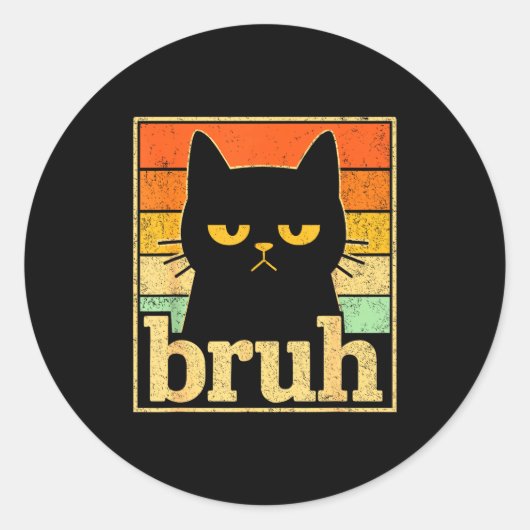 Sticker Rond Bruh Cat Meme Graphic – Funny Cat Retro Meme For T (Devant)