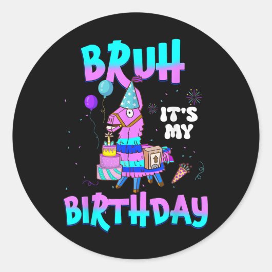 Sticker Rond Bruh C'Est Mon Anniversaire Llama Matching Outfit (Devant)
