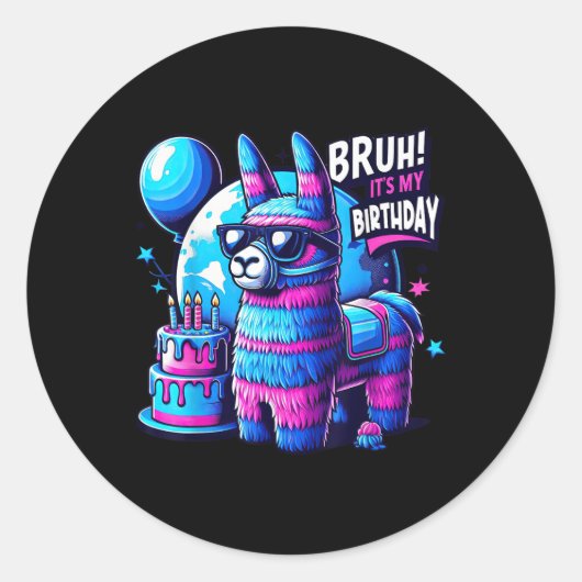 Sticker Rond Bruh C'Est Mon Anniversaire Llama Pinata Family Pa (Devant)