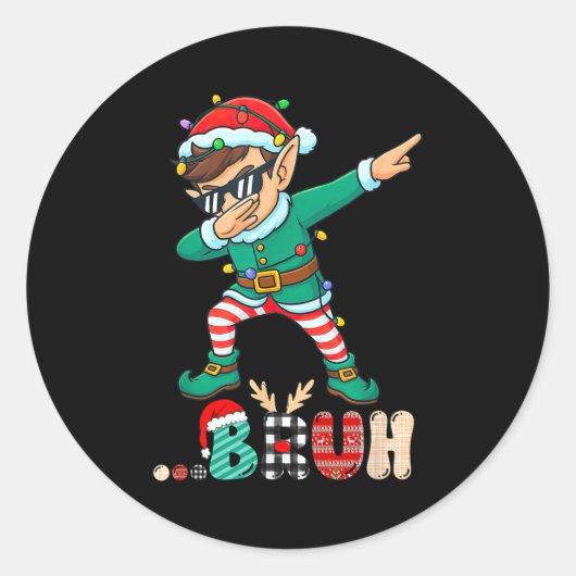 Sticker Rond Bruh Dabbing Elf Funny Kids Boys Mens Christmas Ma (Devant)