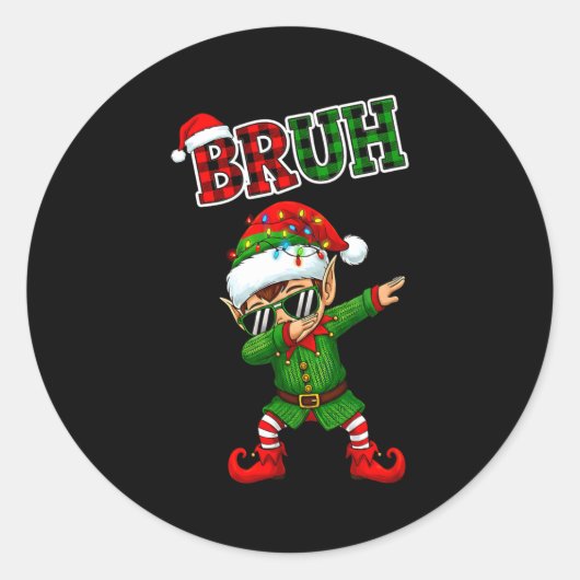 Sticker Rond Bruh Dabbing Elf Funny Kids Years Pajamas Christma (Devant)