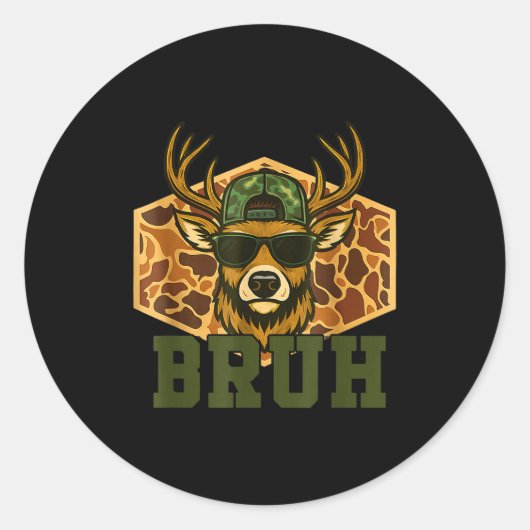 Sticker Rond Bruh Deer Funny Deer Hunting Camo Hat Youth Teens (Devant)