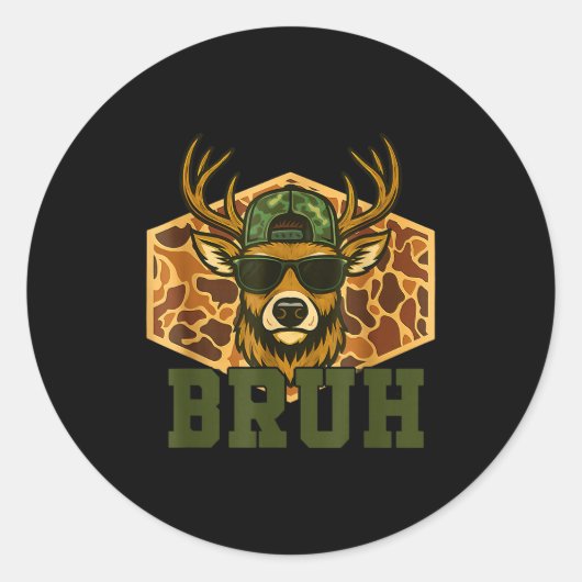 Sticker Rond Bruh Deer Funny Deer Hunting Camo Hat Youth Teens  (Devant)