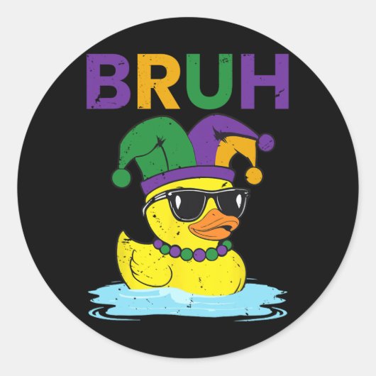 Sticker Rond Bruh Funky Canard Mardi Gras Canard En Caoutchouc (Devant)