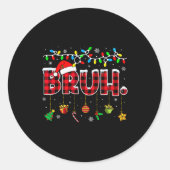 Sticker Rond Bruh Funny Christmas Red Plaid Teens Boys Kids Xma (Devant)