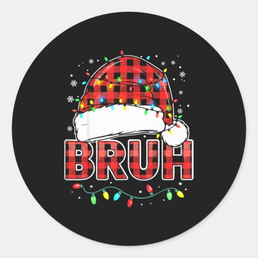 Sticker Rond Bruh Funny Santa Hat Lights Christmas  (Devant)