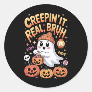 Sticker Rond Bruh Ghost Halloween mignon Ghost Trump Ou Treat K