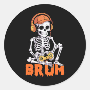 Sticker Rond Bruh Halloween Garçons Enfants Gamer Hommes Squele