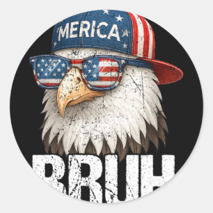 Sticker Rond Bruh Quatre 4 Juillet Aigle Patriotique Américain