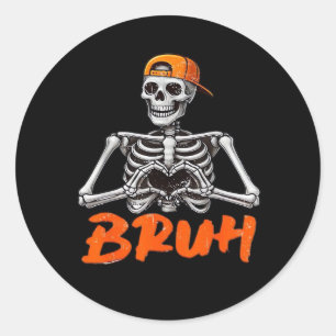 Sticker Rond Bruh Skeleton Coeur main Halloween Costumes Hommes