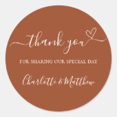 Sticker Rond Brûlé orange merci mariage de coeur (Devant)