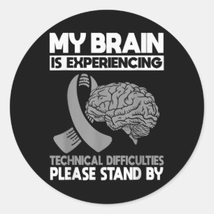 Sticker Rond Brûleur Cancer du Cerveau Guerrier Chemo Gris Sens