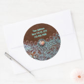 Sticker Rond brun turquoise western pays à outils cuir (Enveloppe)
