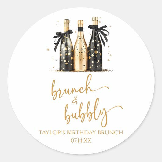 Sticker Rond Brunch et Bubbly Champagne Anniversaire Brunch (Devant)