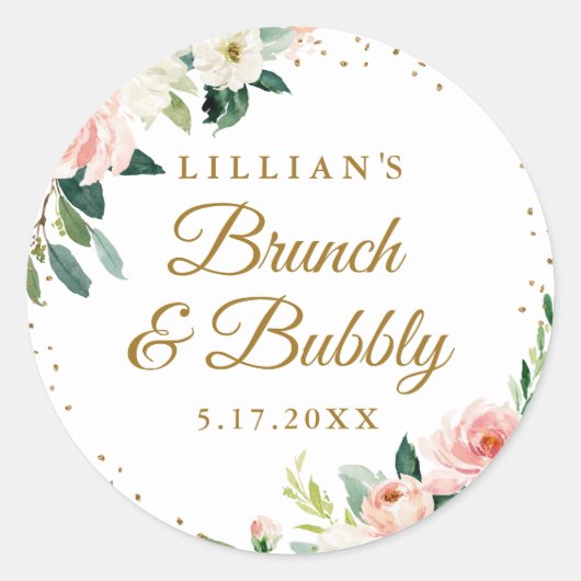 Sticker Rond Brunch Et Bubbly Floral Teint Doré (Devant)