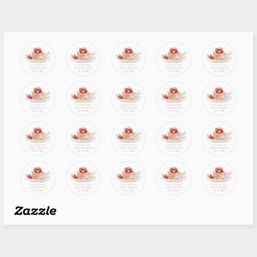 Sticker Rond Brunch pour bébé fraise rose (Feuille)